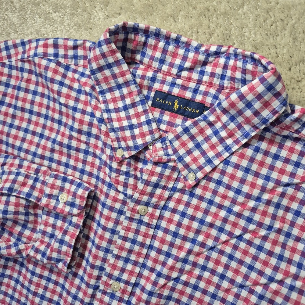 Ralph Lauren Shirt Mens 3XLT Red Blue Gingham Button Down Oxford Academia Preppy